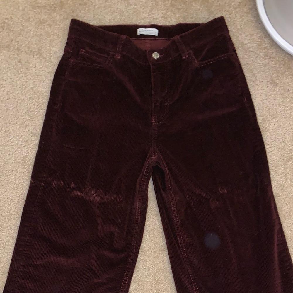 Maroon velvet straight leg pants